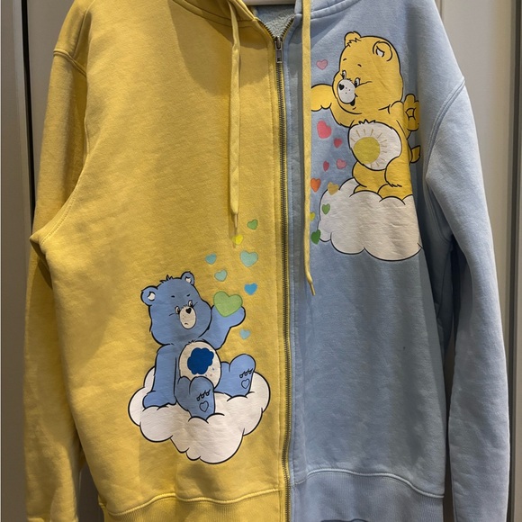 Women’s Care Bears color block blue/yellow zip hoodie Jacket-Sweatshirt cartoon - Picture 8 of 9